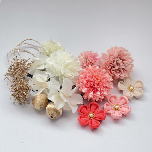 ピンク*金 ピンポンマム❁ つまみ細工小花 ❁﻿成人式 振袖 髪飾り 7枚目の画像