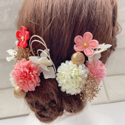 ピンク*金 ピンポンマム❁ つまみ細工小花 ❁﻿成人式 振袖 髪飾り 5枚目の画像
