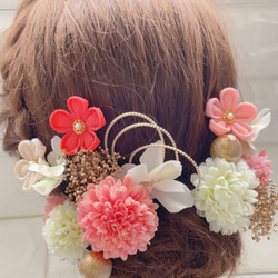 ピンク*金 ピンポンマム❁ つまみ細工小花 ❁﻿成人式 振袖 髪飾り 4枚目の画像