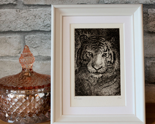 銅版画作品】the Tiger ：迫力たっぷり！お部屋の邪気払いにも◎ 版画