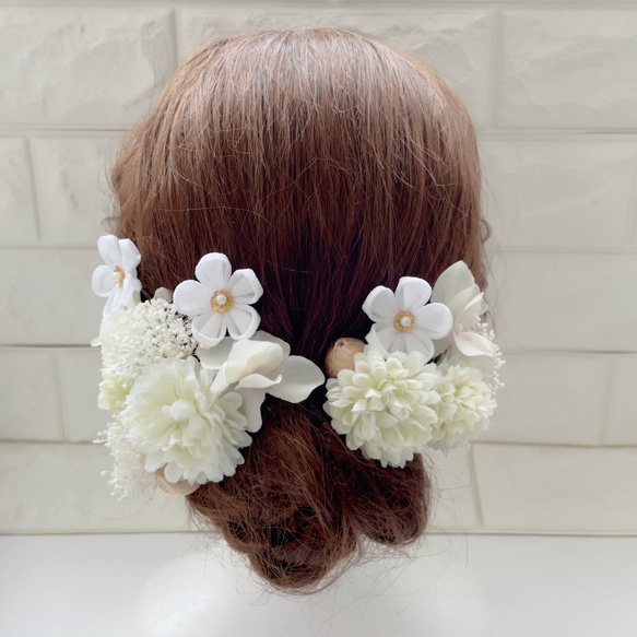 ホワイト＊ピンポンマム❁ つまみ細工小花 ❁﻿成人式 振袖 髪飾り 10枚目の画像