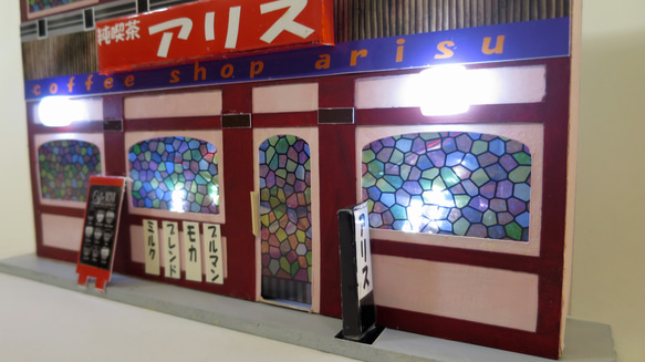 「電飾カフェ」J　ステンドグラス　完成モデル　ジオラマ　ミニチュア　 3枚目の画像