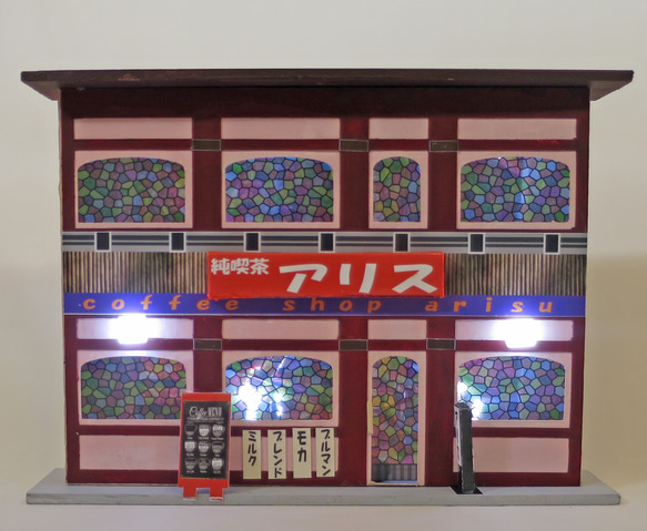 「電飾カフェ」J　ステンドグラス　完成モデル　ジオラマ　ミニチュア　 6枚目の画像