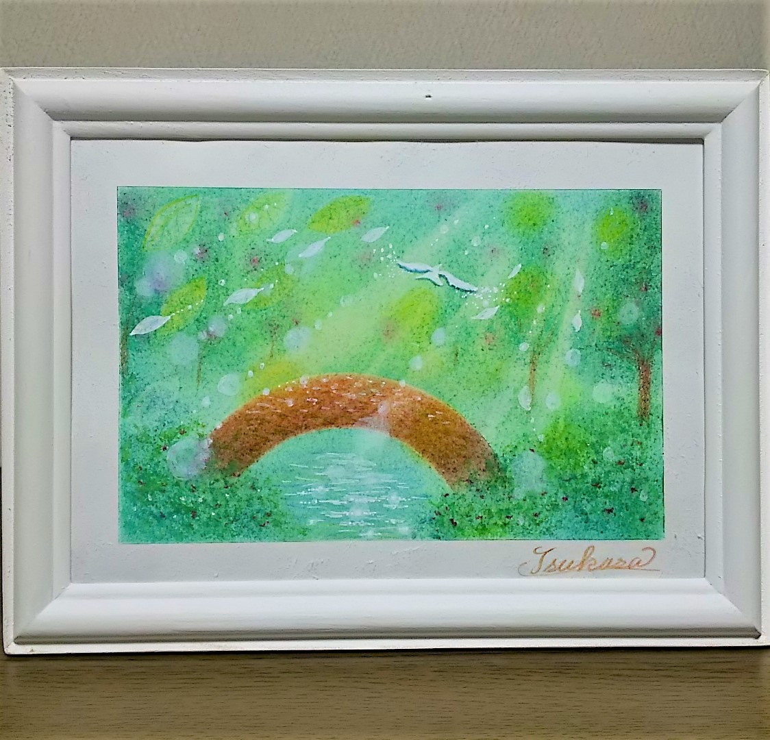 パステルアート 朝の森と希望の木漏れ日 パステル画原画 絵画