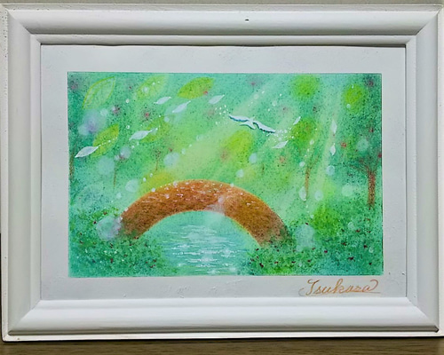 パステルアート 朝の森と希望の木漏れ日 パステル画原画 絵画