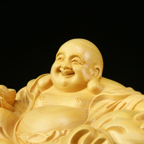 【修縁堂】極上品 木彫仏像 七福神 弥勒仏 布袋様 彫刻 本金 切金 天然木檜材 仏像 木彫り 弥勒仏 布袋さん 七福神 布袋様
