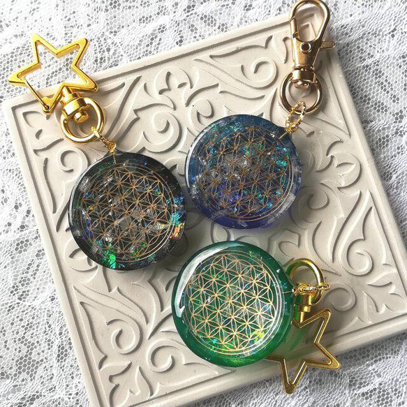 フラワーオブライフ＊水晶たっぷりキーホルダー波動入り キーホルダー