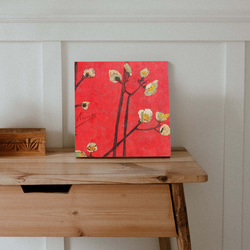 希少】 アートパネル ゴッホ 18×18cm ジャポネズリー 梅の開花 レッド