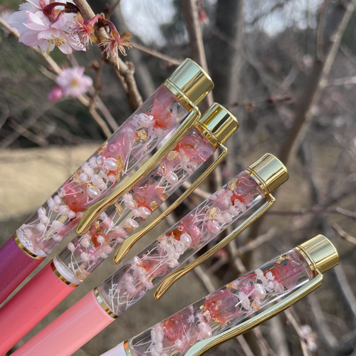 本物の桜まるごと3輪 ♡名入れ ハーバリウムボールペン ギフト