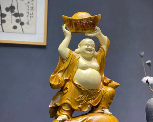 布袋尊 立像 天然木 木彫り 彫刻 一刀彫 箱付 七福神 布袋様 布袋 作家物 布袋尊 布袋様 七福神 木彫り 木製 高さ約59㎝ - メルカリ