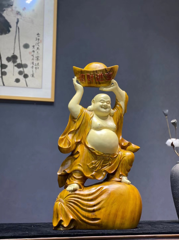 天然木布袋様縁起物大型