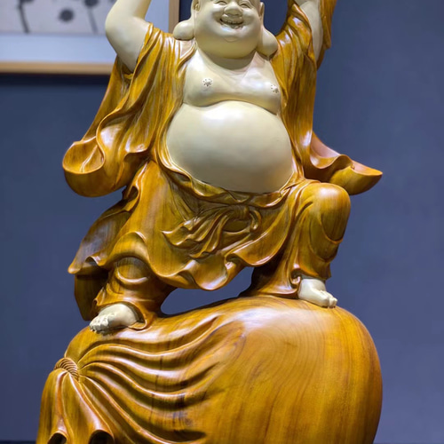 布袋尊 布袋様 金運 財運 沈香木 立像 木彫り 木製 彫刻 布袋