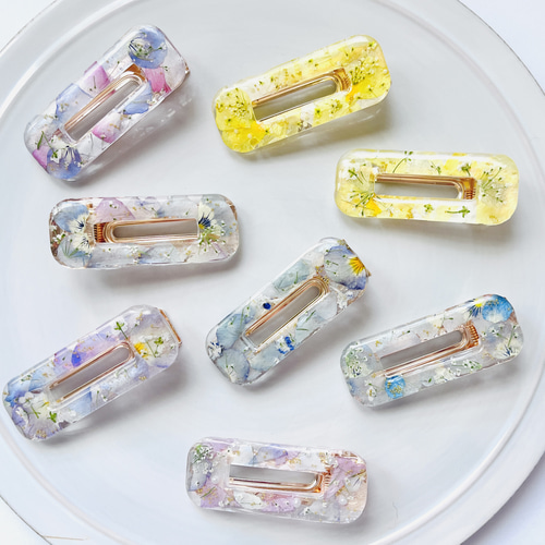 新作WEEK2022♡春の淡色 ビオラドライフラワー押し花スクエアヘア