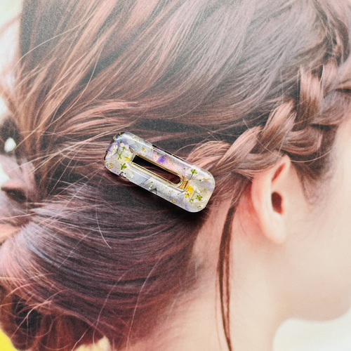 新作WEEK2022♡春の淡色 ビオラドライフラワー押し花スクエアヘア