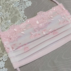pink flower mat 刺繍レース　布マスク　プリーツマスク　ワイヤー入り　マスク　ノーズワイヤー 2枚目の画像