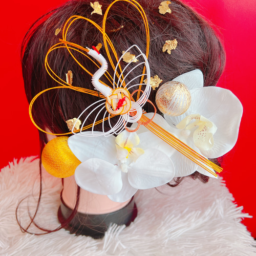 胡蝶蘭☆鶴☆扇子髪飾り☆組紐☆成人式髪飾り☆結婚式☆卒業式髪