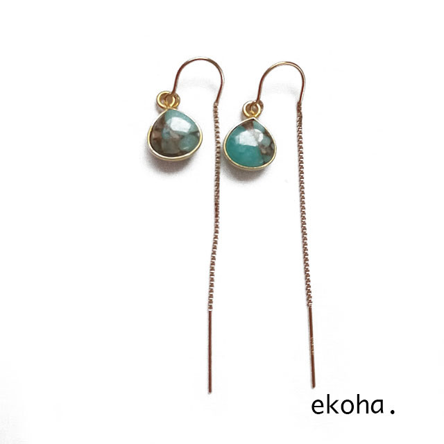 14KGF　コッパーアマゾナイトアメリカンフックピアス