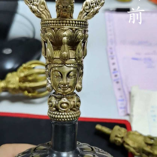 チベット密教法器 鐘 九鈷杵 金剛鈴 金剛杵セット 真鍮製 その他アート