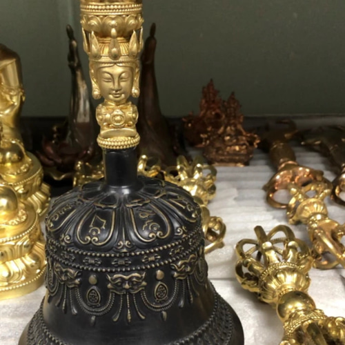 チベット密教法器 鐘 九鈷杵 金剛鈴 金剛杵セット 真鍮製 その他アート