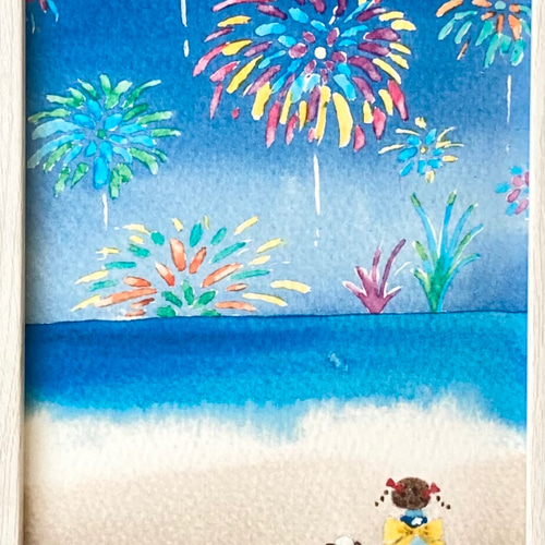 透明水彩画 A4ポスター「海辺の水中花火」イラスト イラストポスター