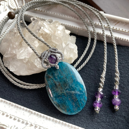 シャイニーブルーアパタイト ☆シンプル☆ マクラメ編みネックレス