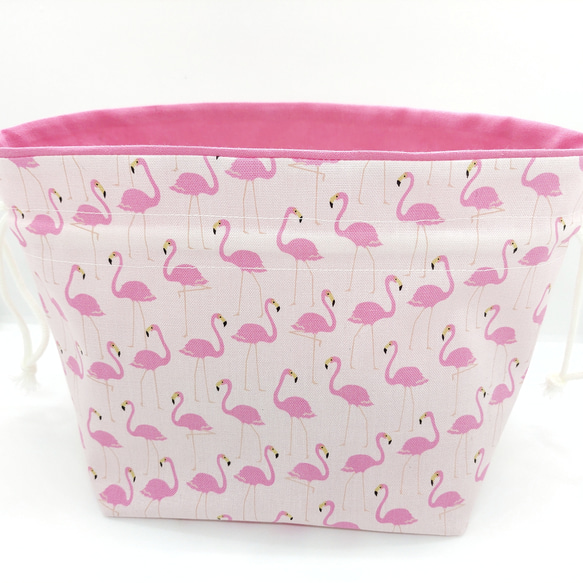 フラミンゴ柄  お弁当袋  ランチバッグ 巾着袋 ピンク 2枚目の画像