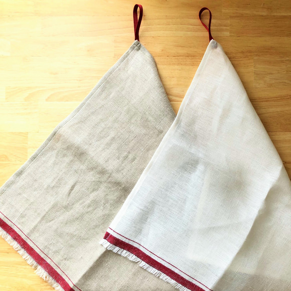 紅耳亞麻廚房布（2件套） 第6張的照片