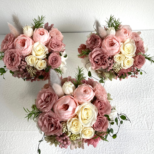 落ち着いたプリザーブドフラワーくすみピンク系アレンジ 結婚新築開店