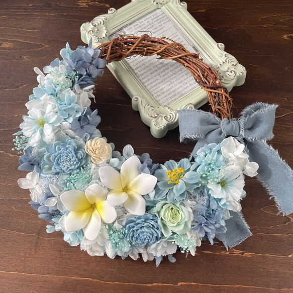 新作』夏リース＊プリザーブドフラワー＊ハーフムーンリース