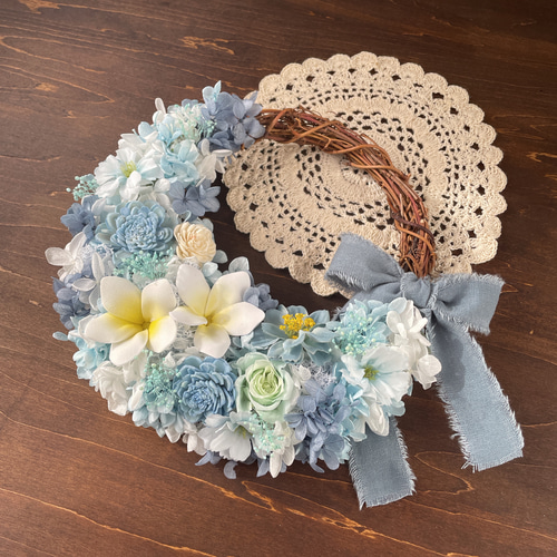プルメリアのサマーリース ハンドメイド 造花 ハーフリース サマー