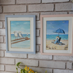 海辺の休日　 ハンドペイント木製アートパネル 6枚目の画像
