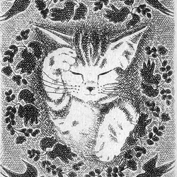 子猫のまねき猫/銅版画(額あり） 4枚目の画像