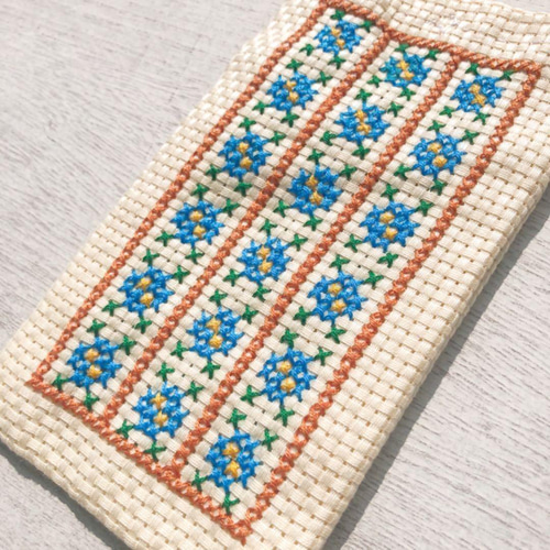 クロスステッチ手縫い刺繍小花柄ポーチ 眼鏡ケース ペンケース メガネ