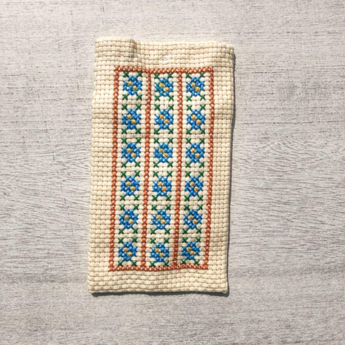 クロスステッチ手縫い刺繍小花柄ポーチ 眼鏡ケース ペンケース