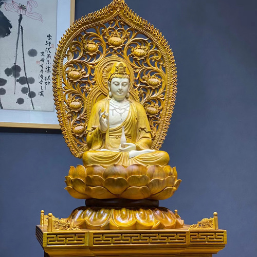 仏教美術　木彫　観音菩薩像　仏像　置物　木箱付　C　7604C 仏教美術 木彫 観音菩薩像 仏像 置物 木箱付 C 7604C 仏教美術 木彫