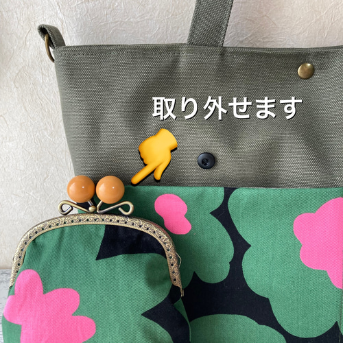 未使用 北欧 フラワー柄 がま口トートバッグ 未使用 北欧 フラワー柄 がま口トートバッグ