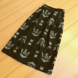着物リメイクスカート　黒地絣ウエストゴム 5枚目の画像