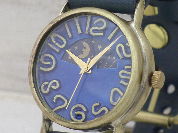 &quot;JSB-S&amp;M&quot; 藍色錶盤 36 毫米黃銅 Sun&amp;Moon 手工手錶 [JUM38S&a 第2張的照片