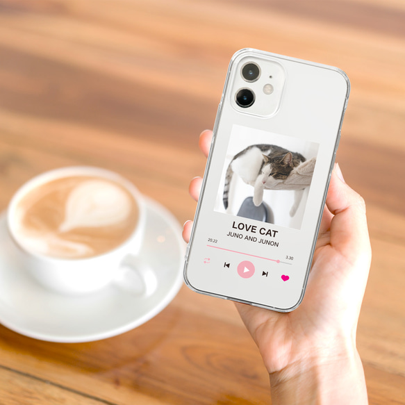 iPhone Android うちの子・ペット写真で音楽プレーヤー風 選べるクリアスマホケース 名入れ無料 送料無料 6枚目の画像