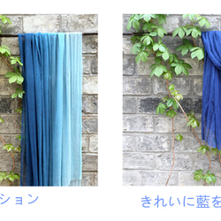 藍染シルクシフォンひだスカーフ草木染スカーフ植物染色ストール天然染色スカーフ 2枚目の画像