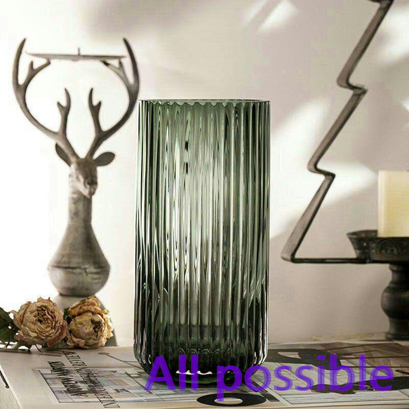 ストライプガラス花瓶 ヴェネツィアングラス 波状の青色ストライプ