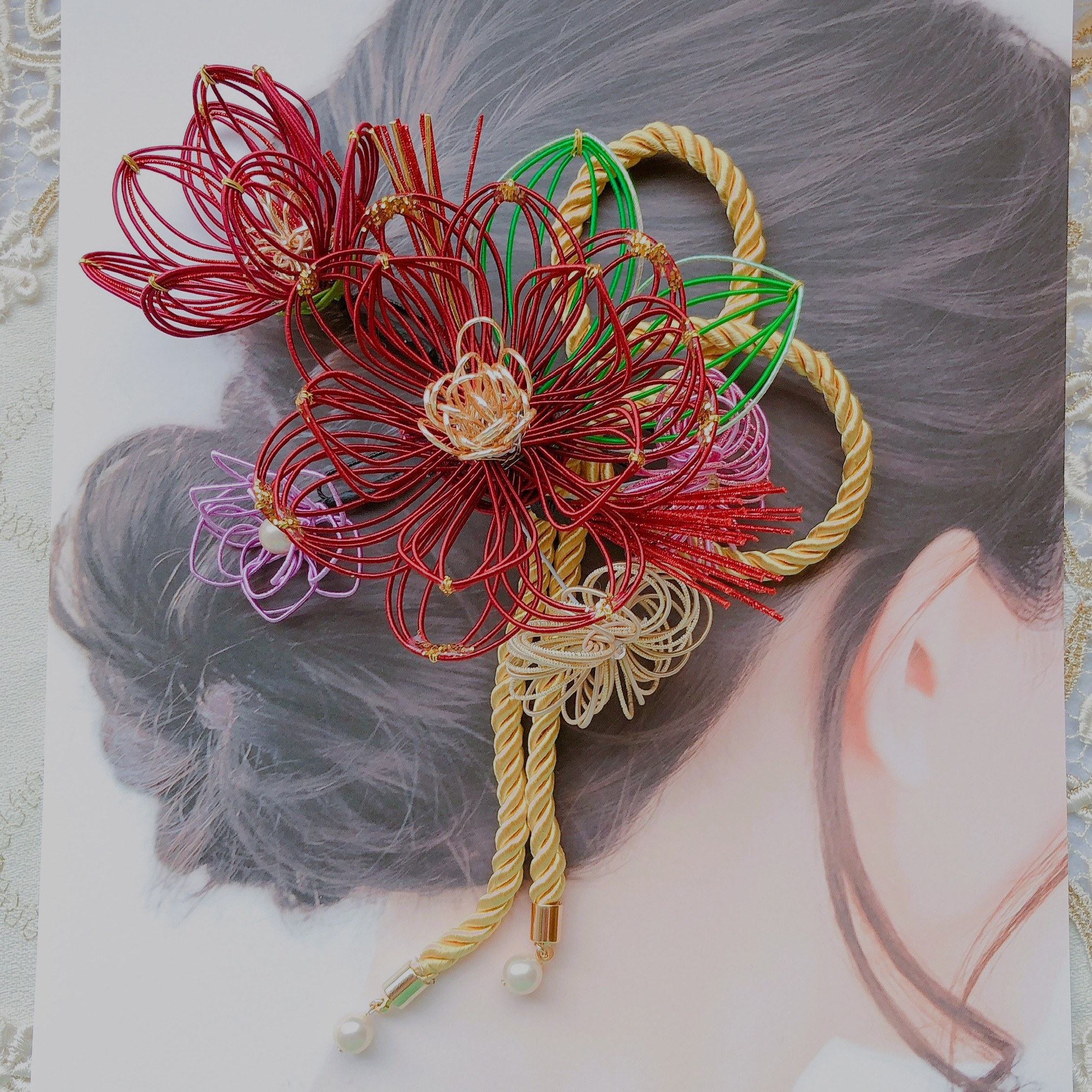 水引髪飾り 紅炎 -かれん-