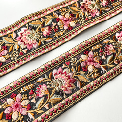 【50cm】インド刺繍リボン　ブラック　シルク　SS399 1枚目の画像