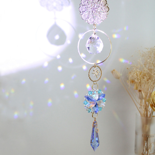 一点物】星華のサンキャッチャー（スカイブルー） ☆ 高級クリスタル