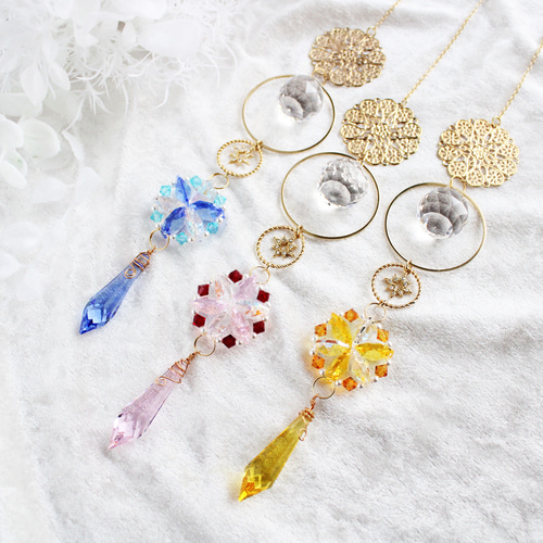 一点物】星華のサンキャッチャー（スカイブルー） ☆ 高級クリスタル
