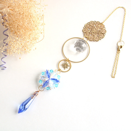 一点物】星華のサンキャッチャー（スカイブルー） ☆ 高級クリスタル