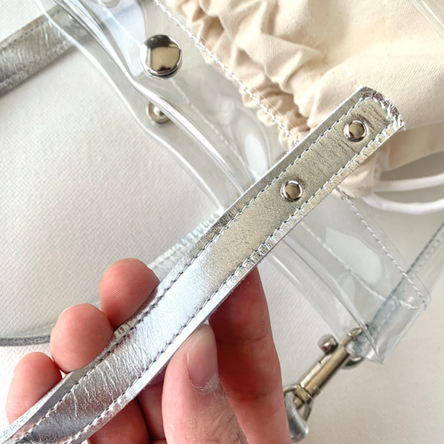 シルバー好きに届け♡「大人のクリアバッグ」 2WAY 本革 クリア