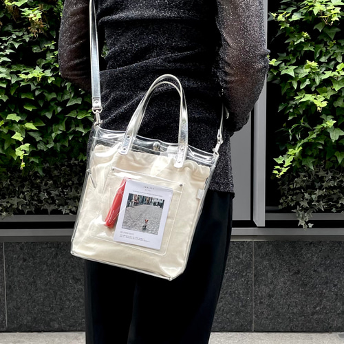 シルバー好きに届け♡「大人のクリアバッグ」 2WAY 本革 クリアトート