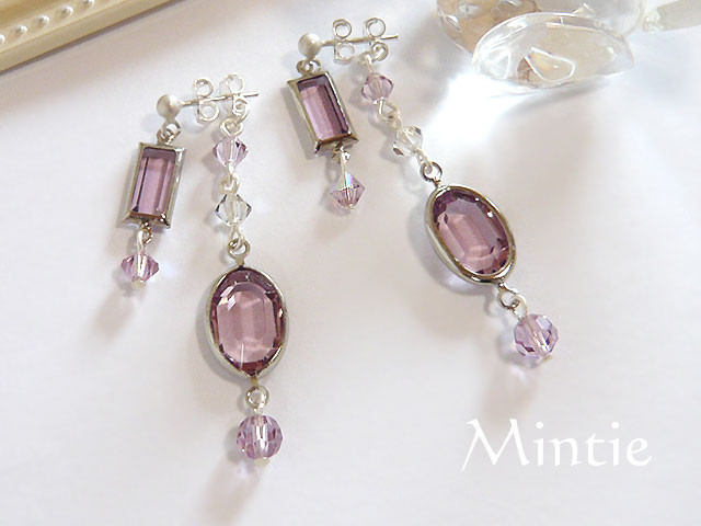 一点もの★眼鏡石Wキャッチピアス　ライトアメジスト