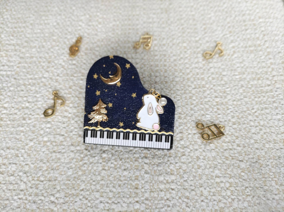 送料無料　お月見うさぎのピアノ型クリップ　① 2枚目の画像